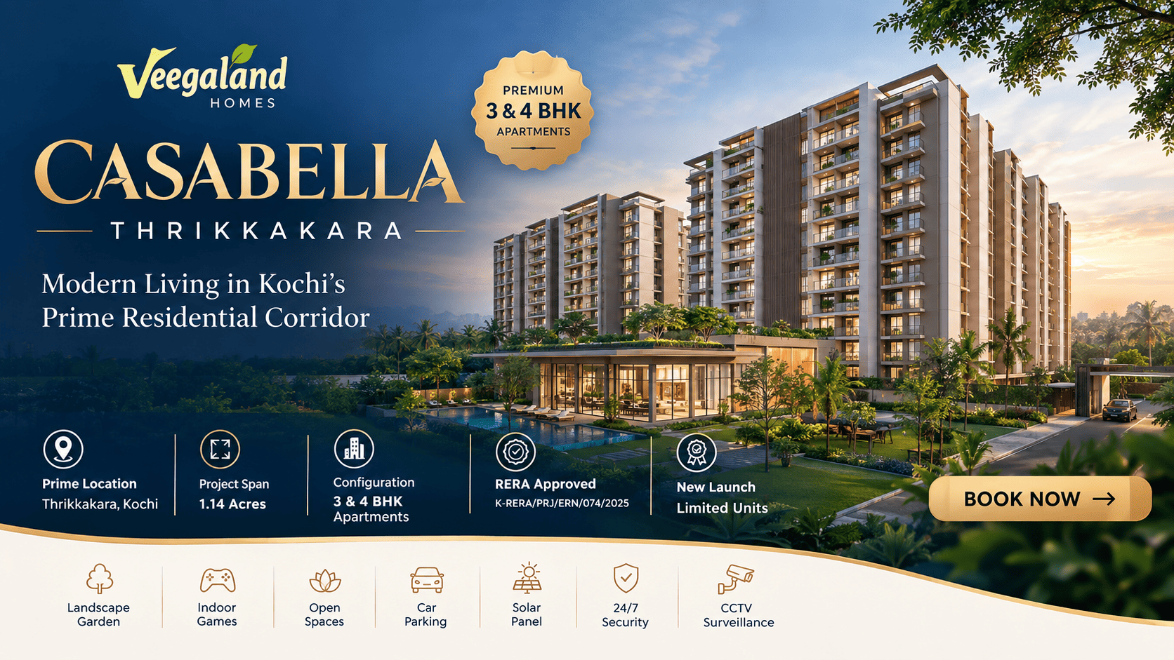 Veegaland Casabella Thrikkakara - Premium 3 & 4 BHK Apartments in Thrikkakara, Kochi