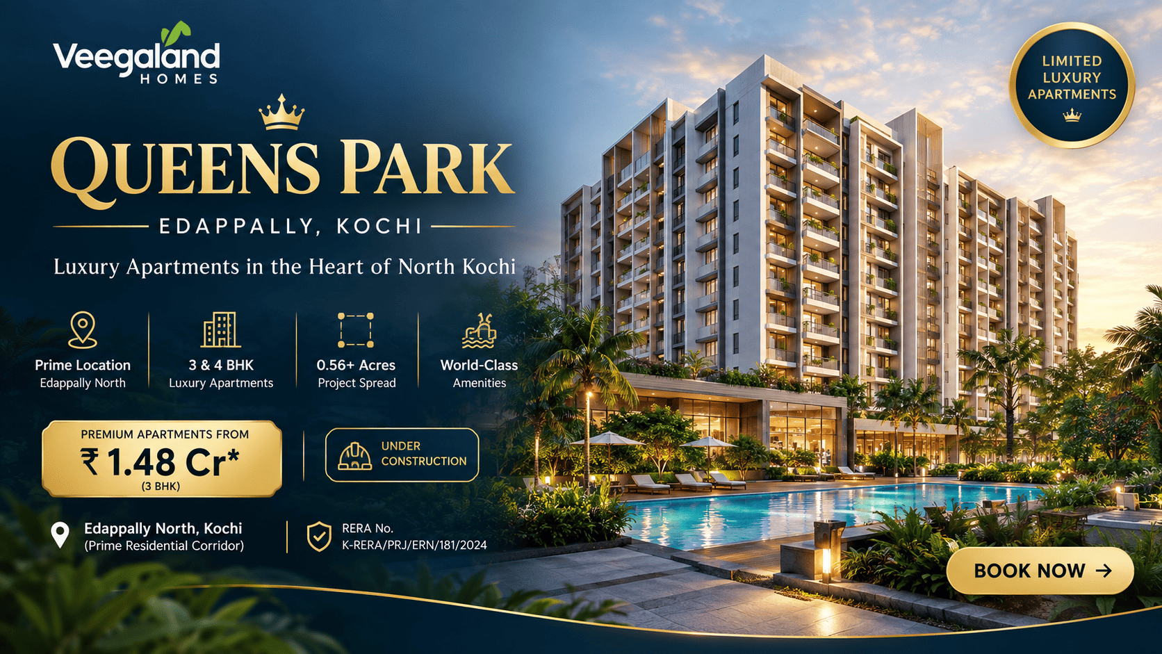 Veegaland Queens Park Edappally - Premium Apartments in Edappally Kochi