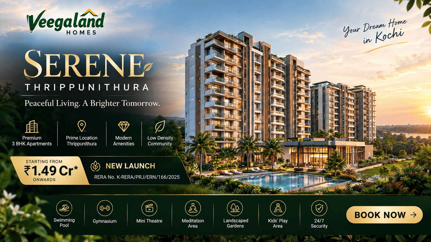Veegaland Serene Thrippunithura - Premium 3 BHK Apartments in Kochi