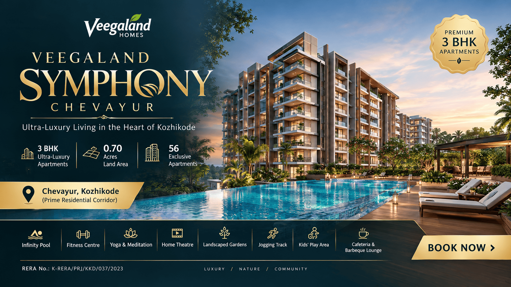 Veegaland Symphony Chevayur - Ultra-Luxury 3 BHK Apartments in Chevayur Kozhikode