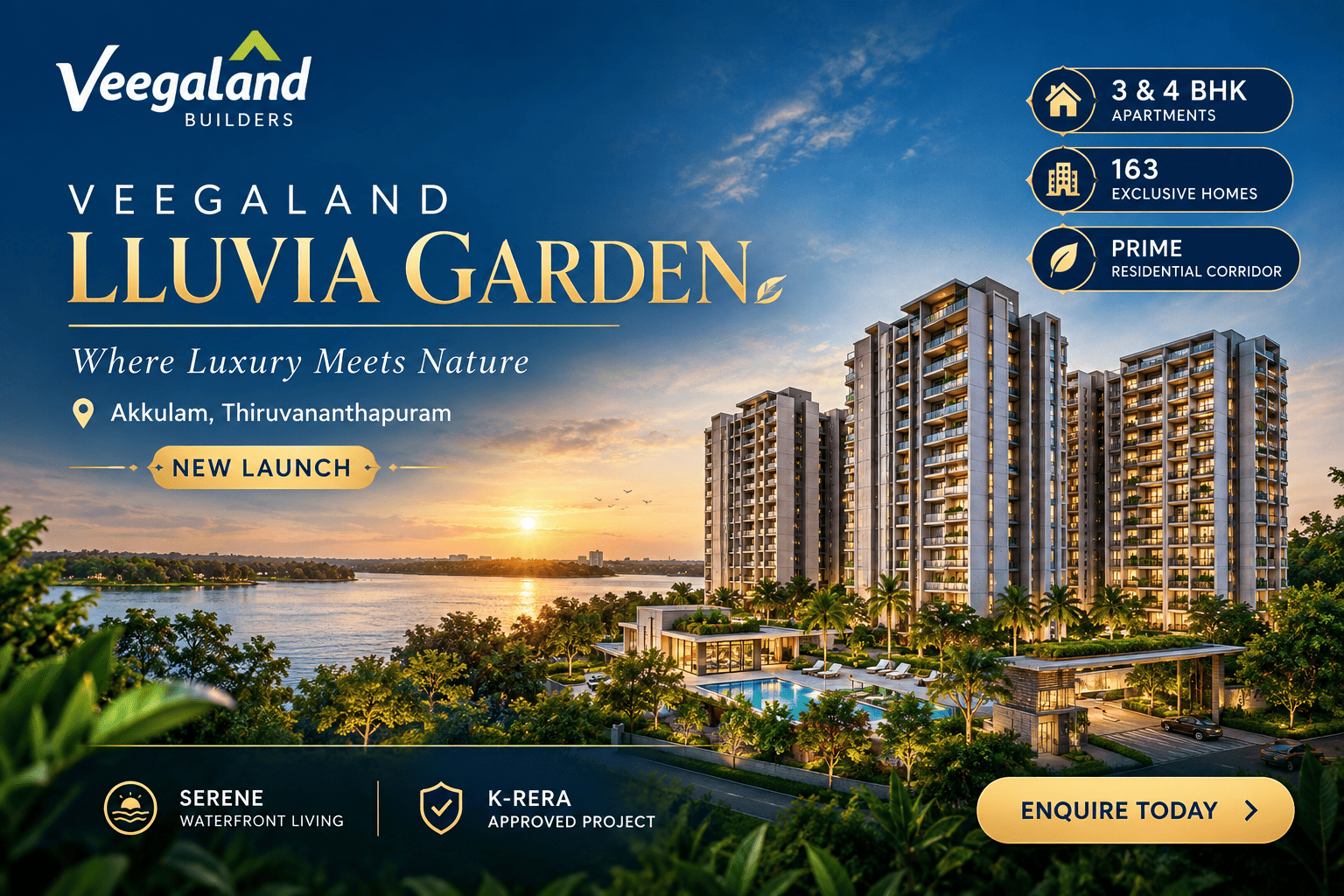 Veegaland Lluvia Garden - 3 & 4 BHK Apartments in Akkulam Thiruvananthapuram